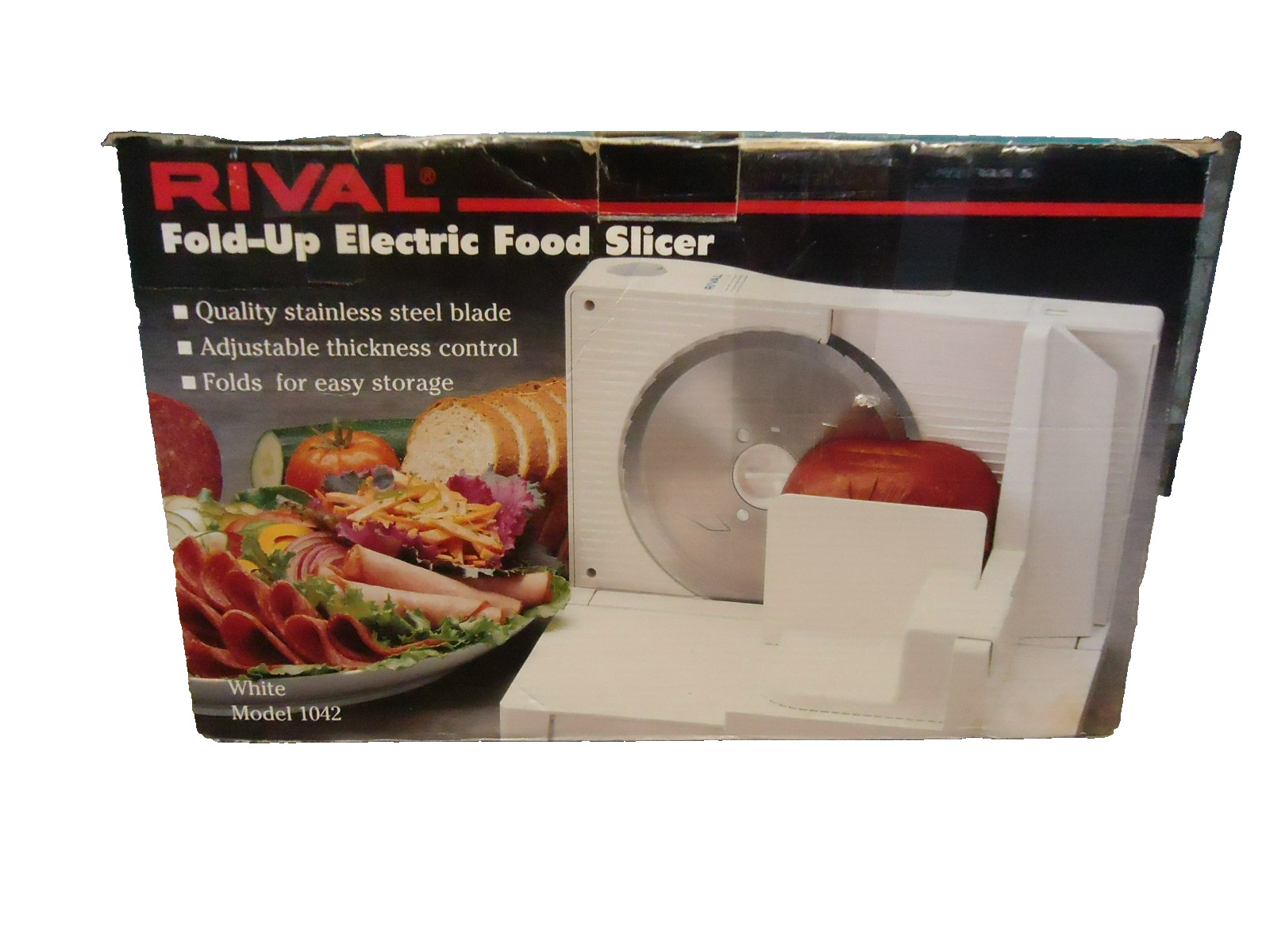 RIVAL FOLD UP ELECTRIC FOOD / MEAT SLICER WHITE MODEL 1042 ( new ) ^ gallery