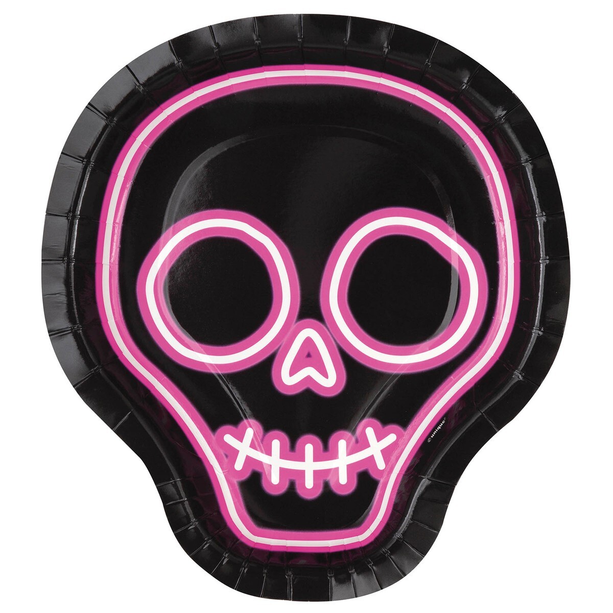 Halloween Party Neon Lights Skull Shape Paper Plates 8pk 21.5cm x 19cm gallery