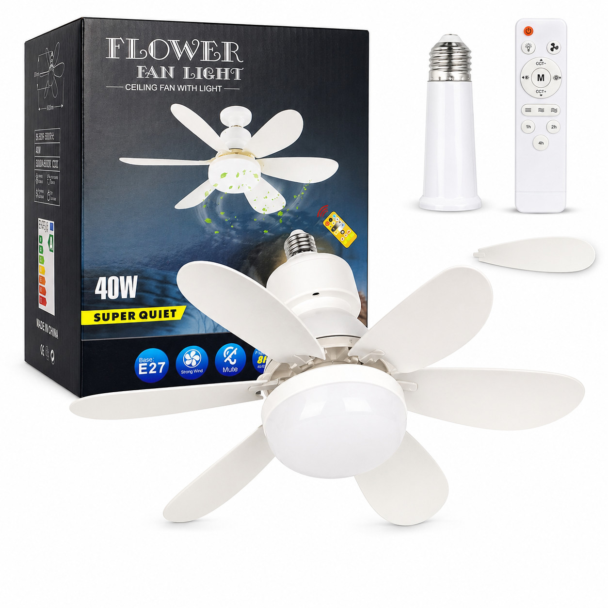 2-in-1 E27 Socket Fan Light with Remote Screw in Ceiling Fans LED Light Bulb Fan gallery