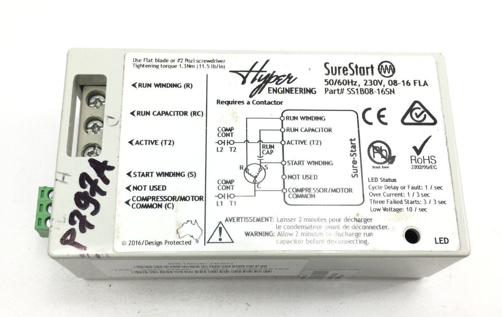 Hyper Sure Start Single Phase Soft Starter 230V 8-16 FLA SS1B08-16SN used #P797A gallery