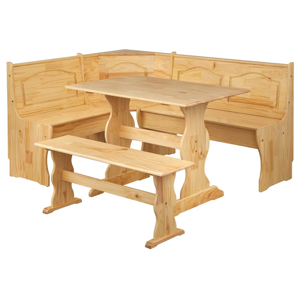 Country Style Nat Finished Corner Nook Dining Set Table Bench Solid Wood Pine gallery