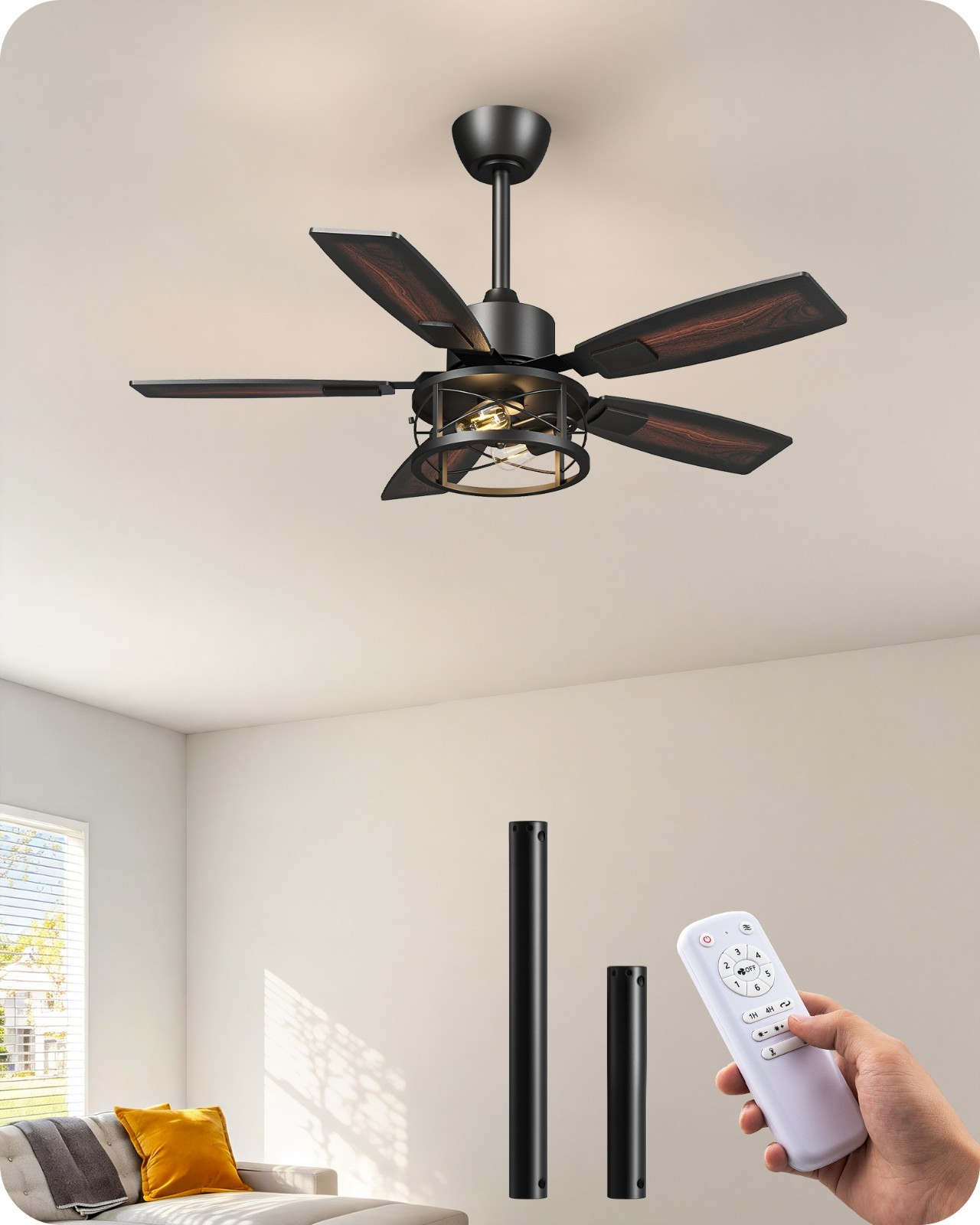 42" Reversible DC Ceiling Fan Light Dimmable Remote 6-Speed Wood Caged Quiet gallery