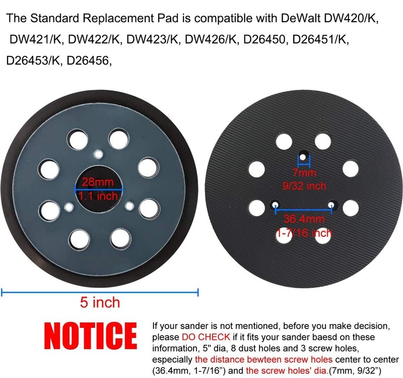 5 inch 8 Hole Hook and Loop Replacement Sander Pad for DeWalt DW420, DW421, Dw42 gallery