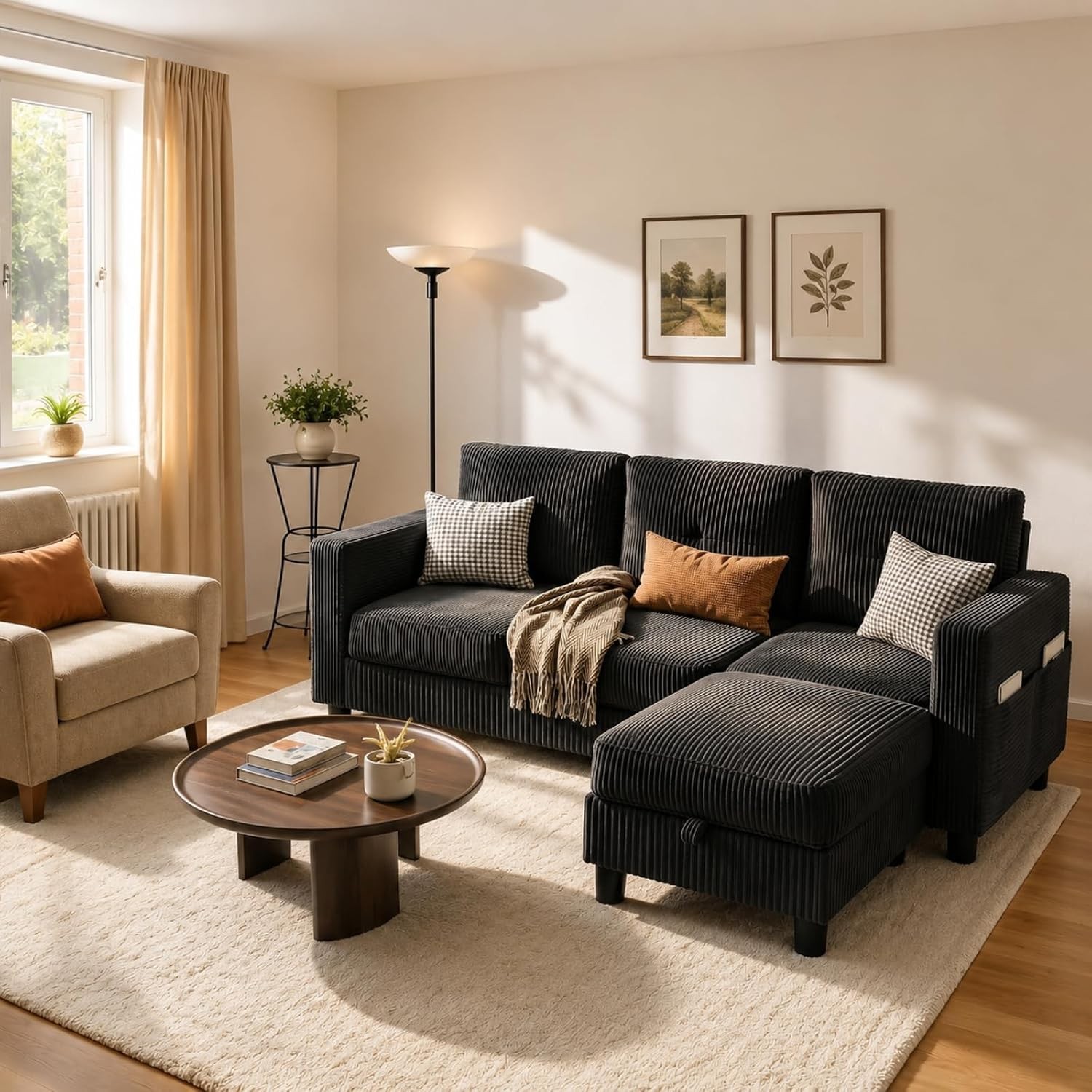 Convertible Sectional Sofa with Storage Ottoman, 77” L-Shaped 3-Seat Couch gallery