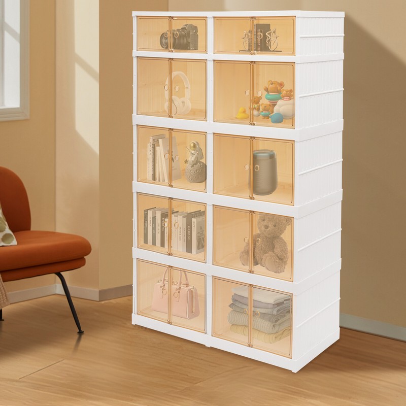 5 Tier Plastic Storage Containers with Doors & Wheels Foldable Organization gallery