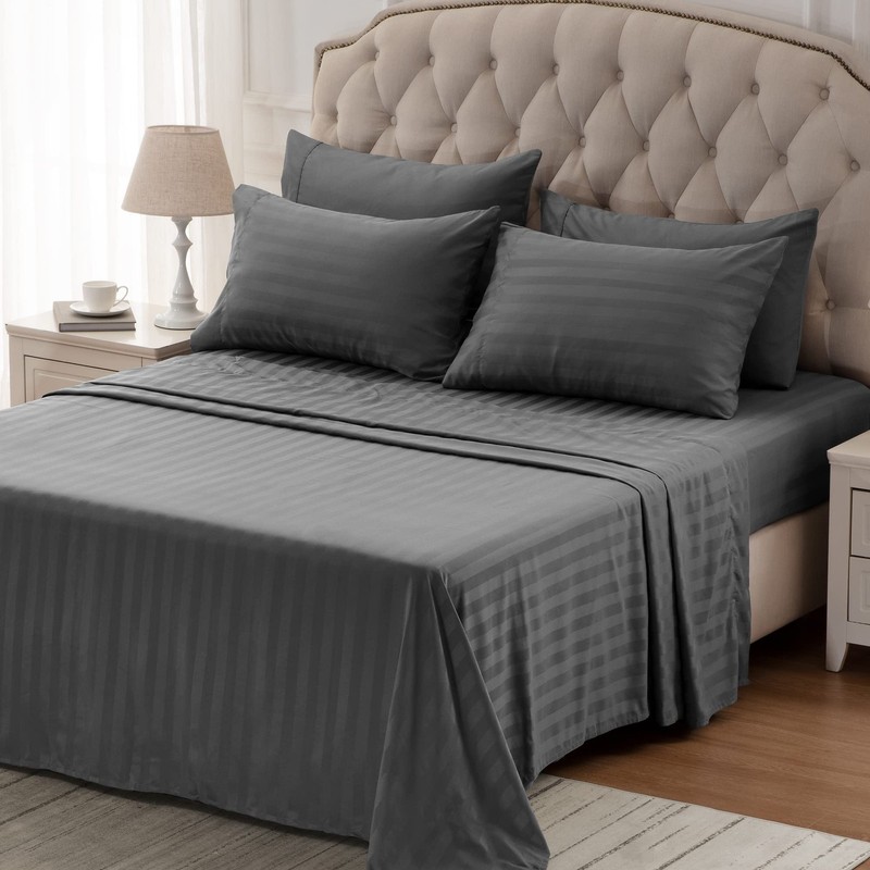 SLEEP ZONE Striped Cooling Queen Sheets Set - Fitted Flat Sheet & Pillowcase Set gallery