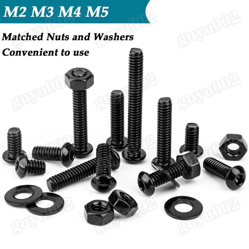 1300Pcs M2-M5 Button Head Hex Socket Cap Screws Bolts Nuts Washer Assortment Kit gallery