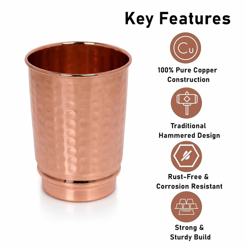 Pure Copper Drinking Cups - Ayurvedic Health Copper Hammered 2 pcs. set gallery