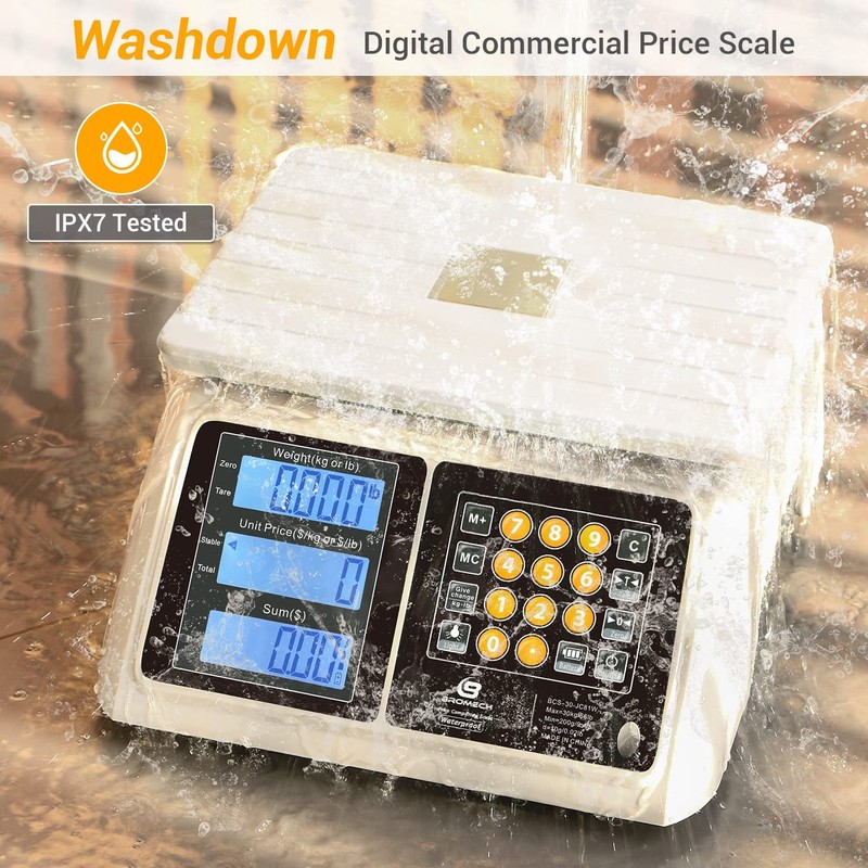BROMECH Food Scale, Price Computing Scale, IPX7 Waterproof, 66lbs Capacity, Whit gallery