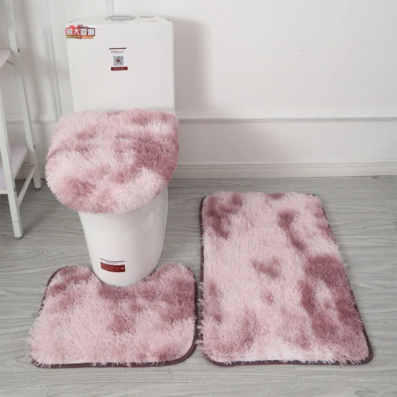 3-Piece Bathroom Solid Mat Contour Rug Set with Toilet Lid Cover, Bath floor rug gallery