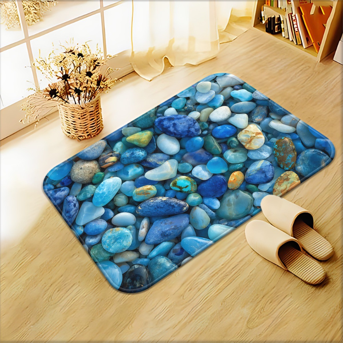 1pc Stone-Look Turquoise Blue Pebble Stone Mat - Non-Slip Absorbent Floor Mat √ gallery