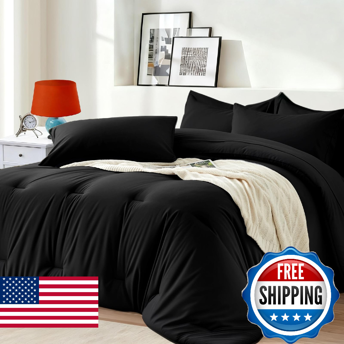 Easthome King Size Comforter Set 7 Pieces - Soft Bed in a Bag King Bed Set Black gallery