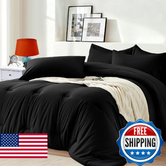 Easthome King Size Comforter Set 7 Pieces – Soft Bed in a Bag King Bed Set Black