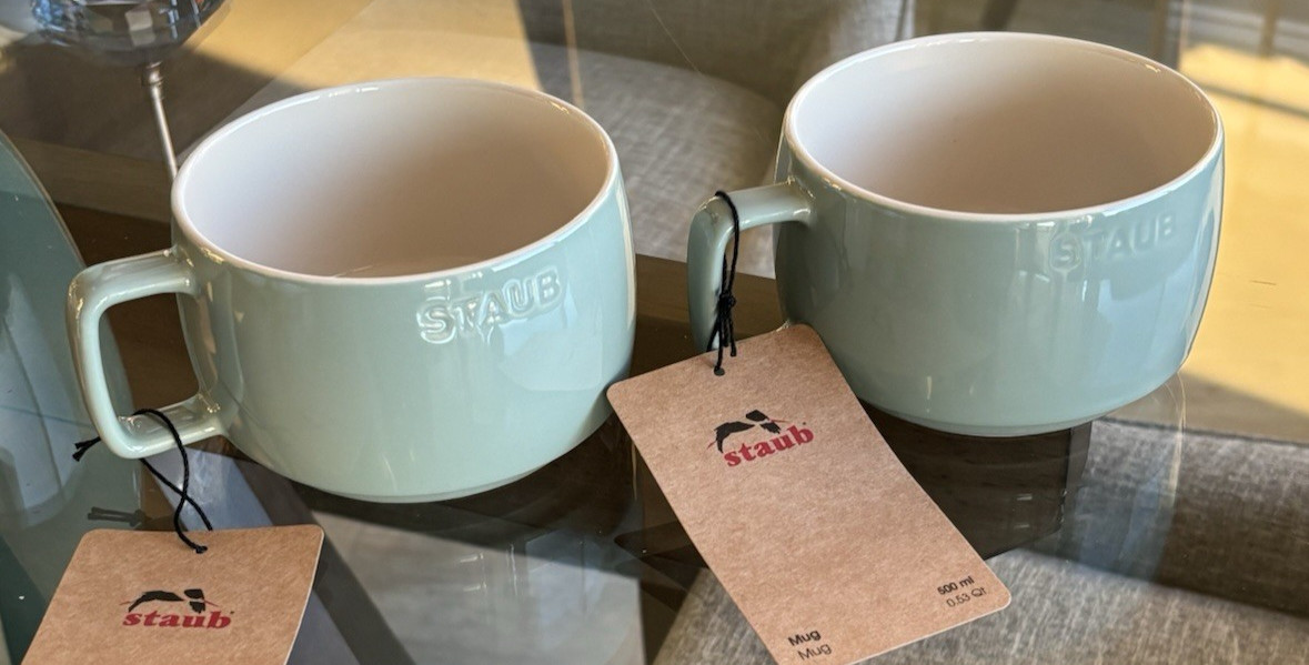 2 STAUB 17 Oz Stacking Coffee/Tea/Soup Mug - Eucalyptus Green - Set of 2 - NWT gallery