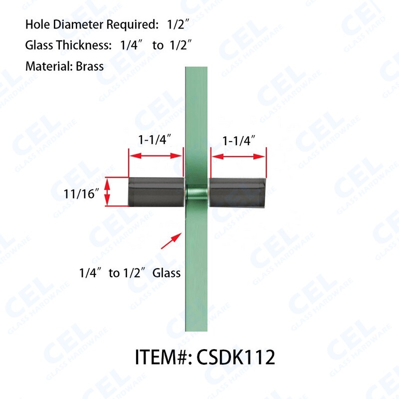 CEL - Round Cylinder Back to Back Glass Shower Door Pull Knob; (CSDK112) gallery