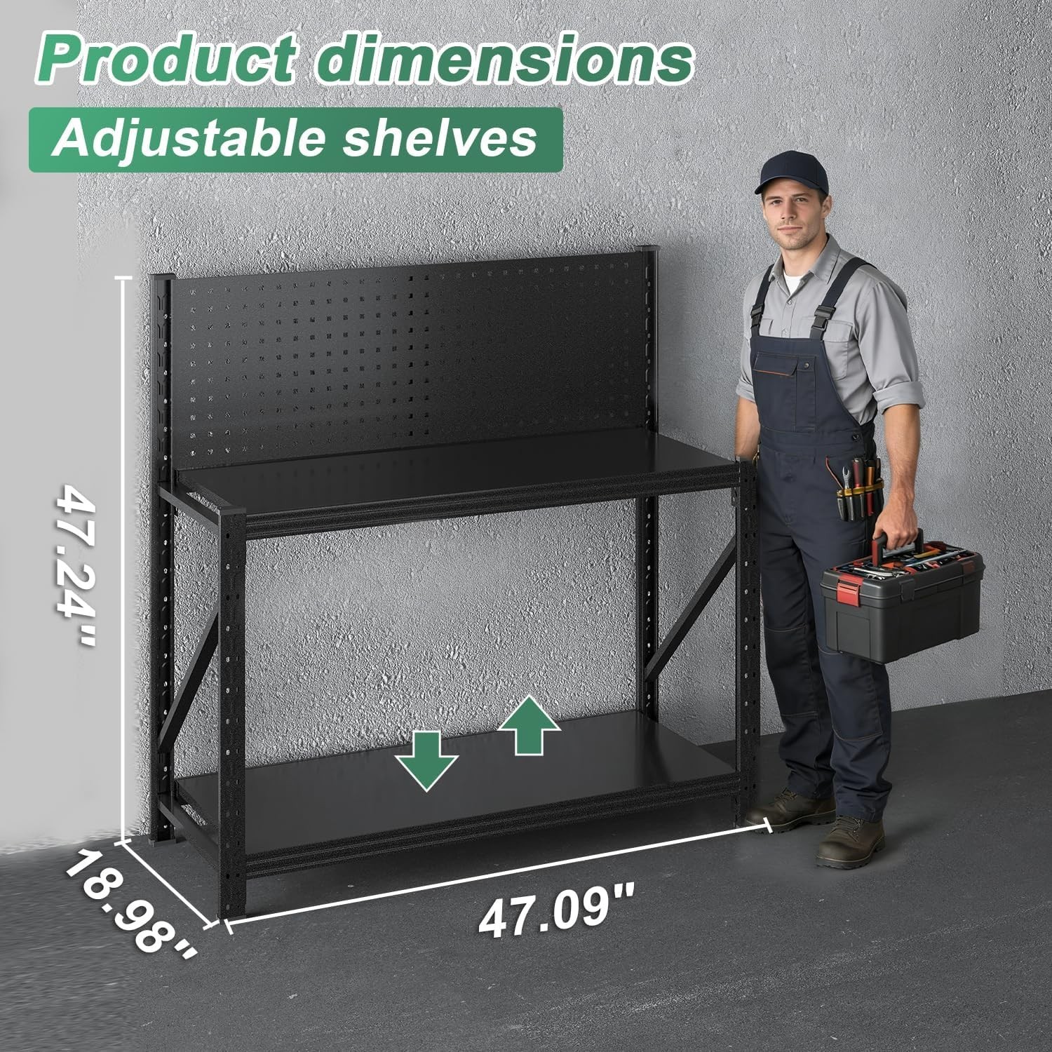 Work Bench with Pegboard,Heavy Duty 3000Lbs Capacity Workbench Adjustable Shelve gallery