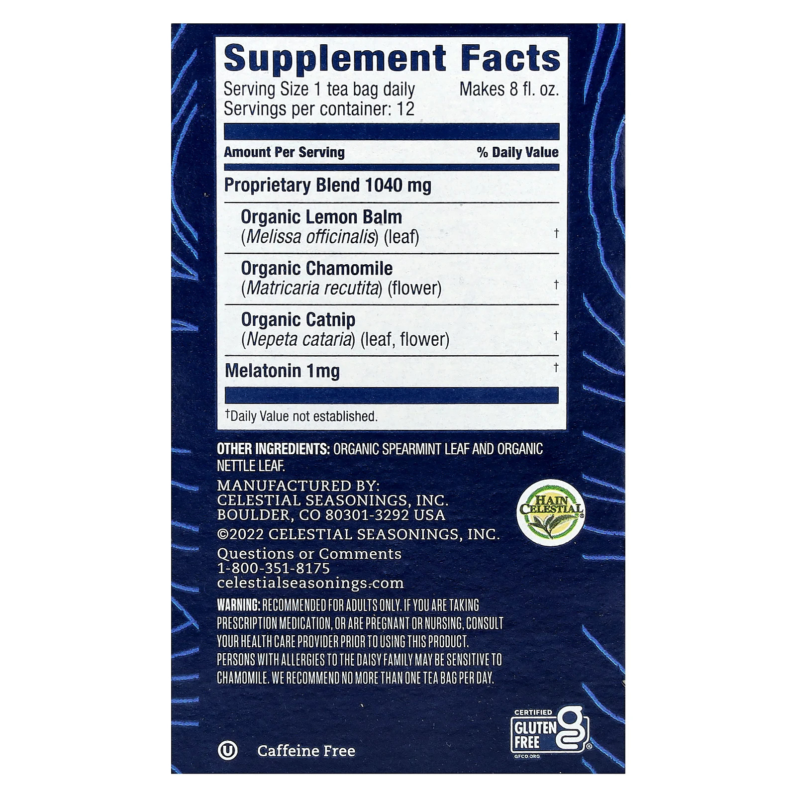 Sleep, Melatonin, Chamomile Mint, Caffeine Free, 12 Tea Bags, 0.04 oz (1.2 g) gallery
