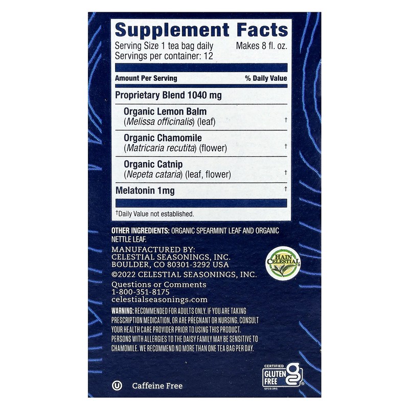 Sleep, Melatonin, Chamomile Mint, Caffeine Free, 12 Tea Bags, 0.04 oz (1.2 g) gallery