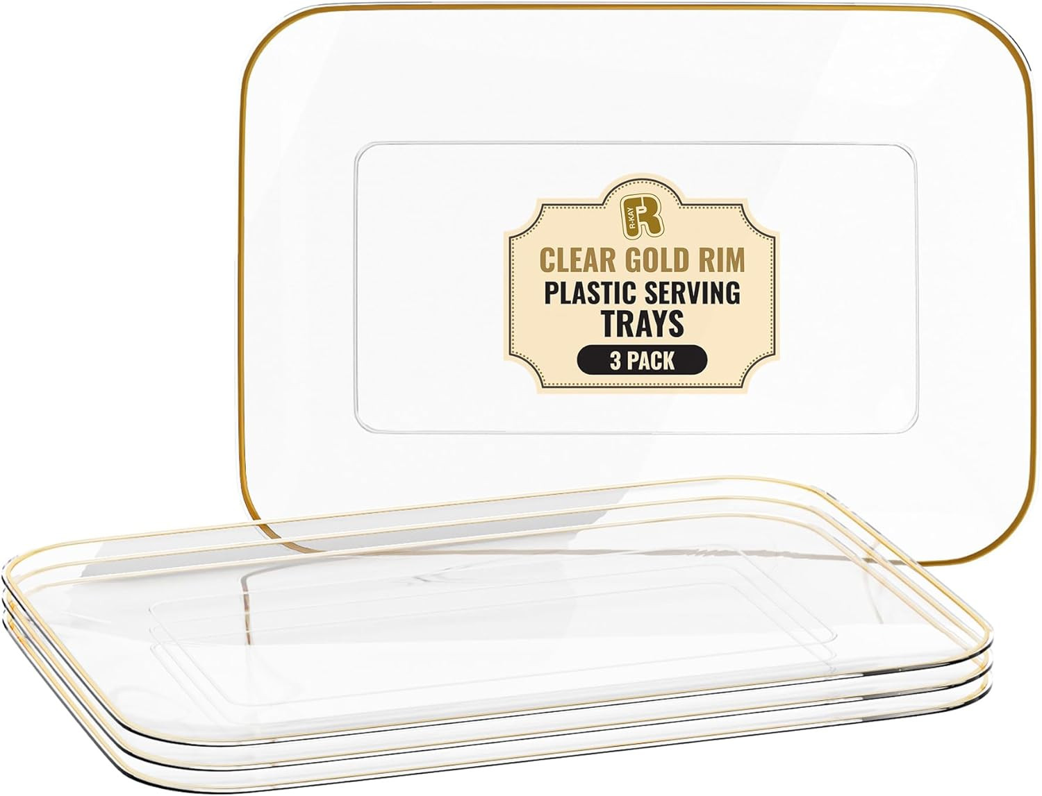 3 Pack Plastic Serving Trays for Party - Gold Serving Tray 8 X 11 Inch - Heavy D gallery