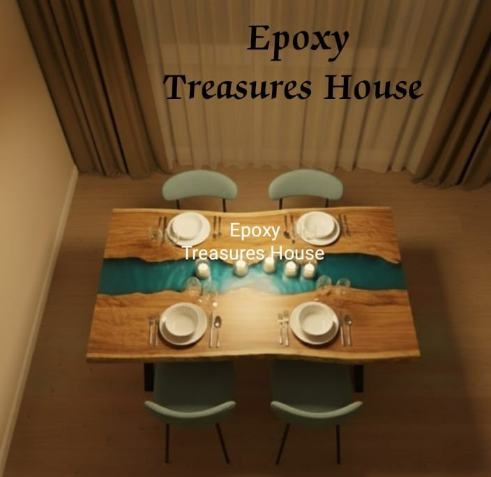 Handmade Wood Epoxy River Dining Table Top | Solid Live Edge Wooden Slab | Blue gallery
