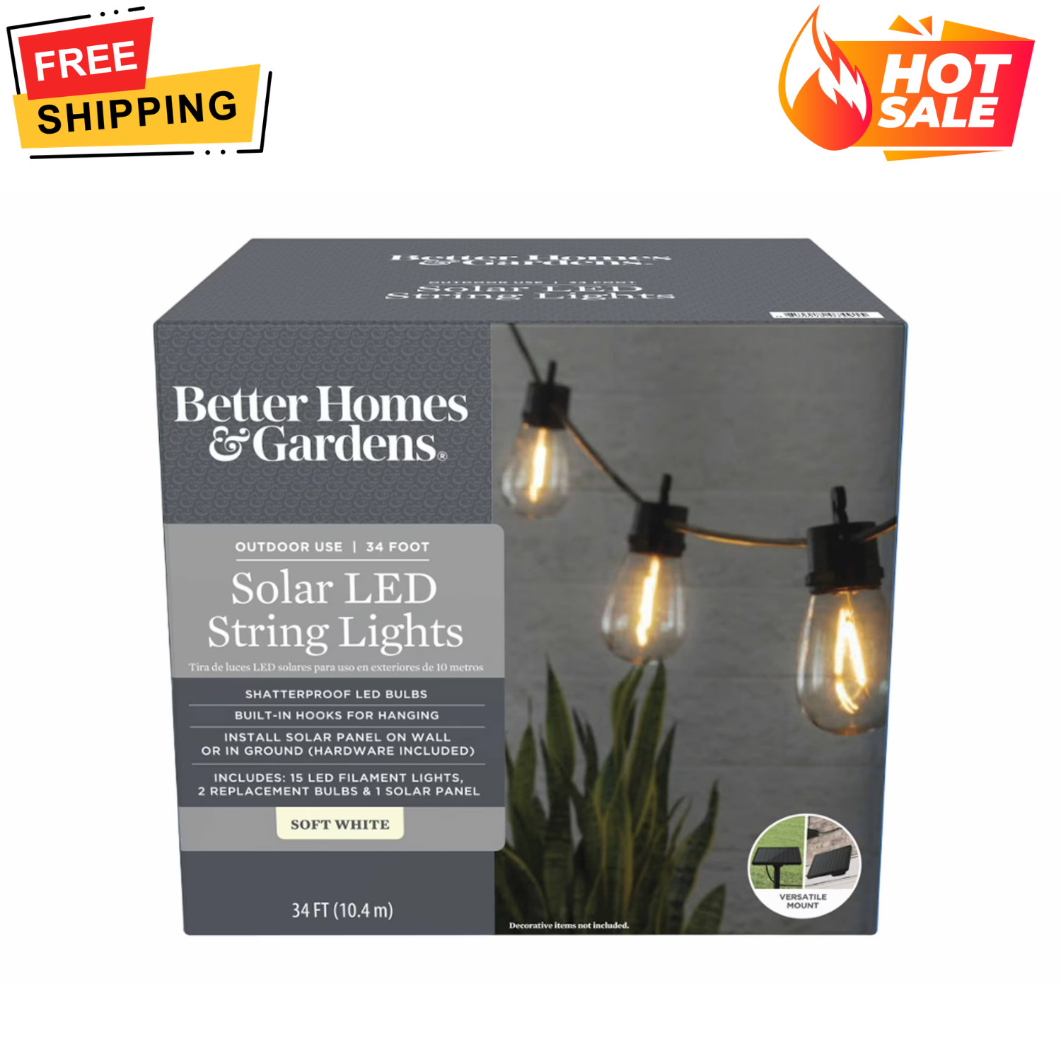 Better Homes & Gardens Solar LED String Lights 34', Outdoor, Weather Resistant gallery