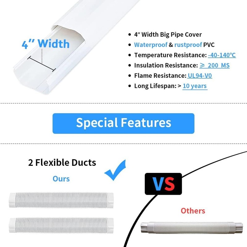 4'' 17 Ft Mini Split Line Cover Set Kit, Ductless Pipe Cover for Mini Split Line gallery