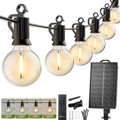 76FT Solar Patio String Lights Remote Timer 23 Shatterproof LED Bulbs