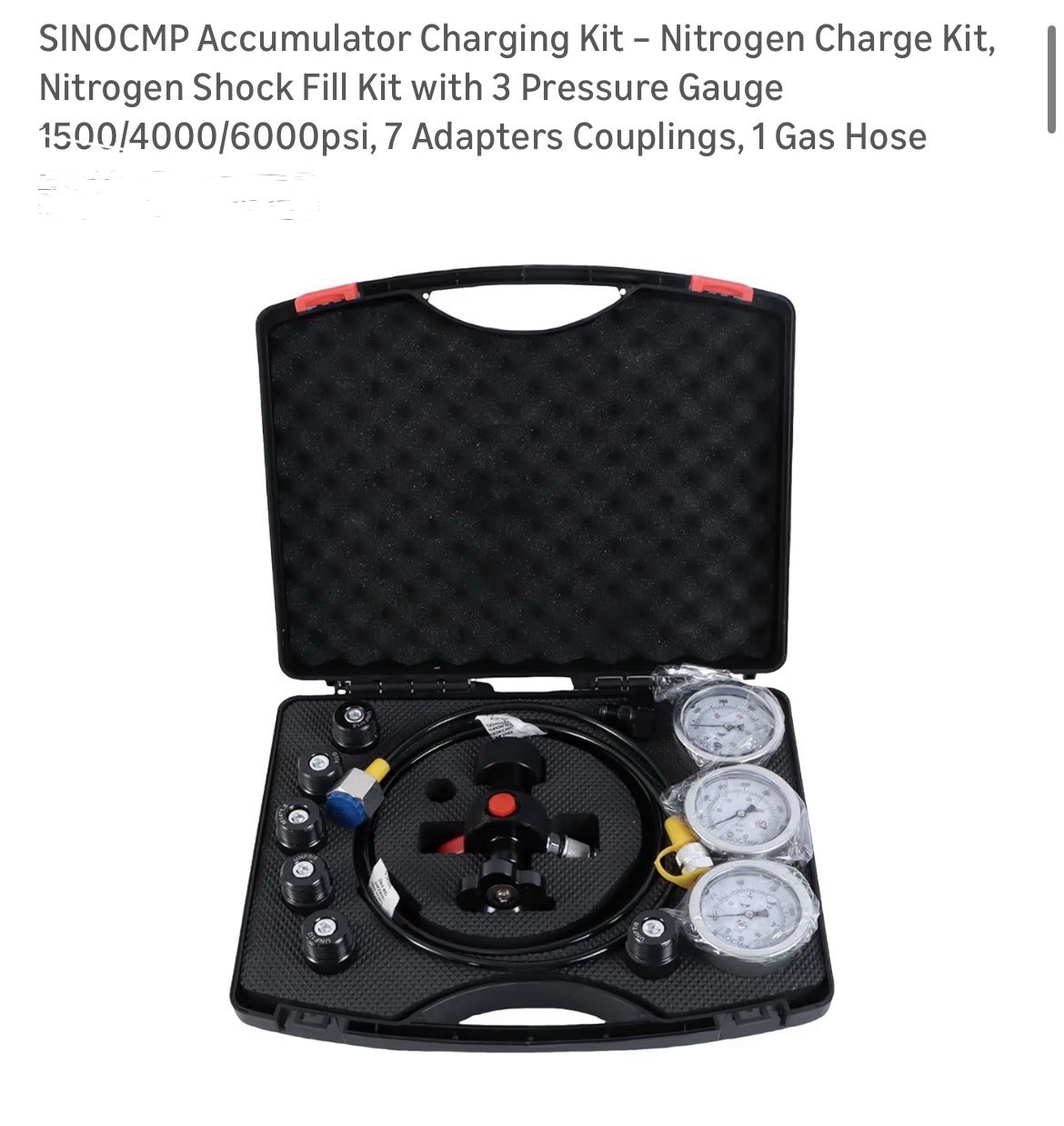 Hydraulic Nitrogen Accumulator Kit–3 Gauges 1500/4000/6000psi,7 Adapters, Gas H gallery