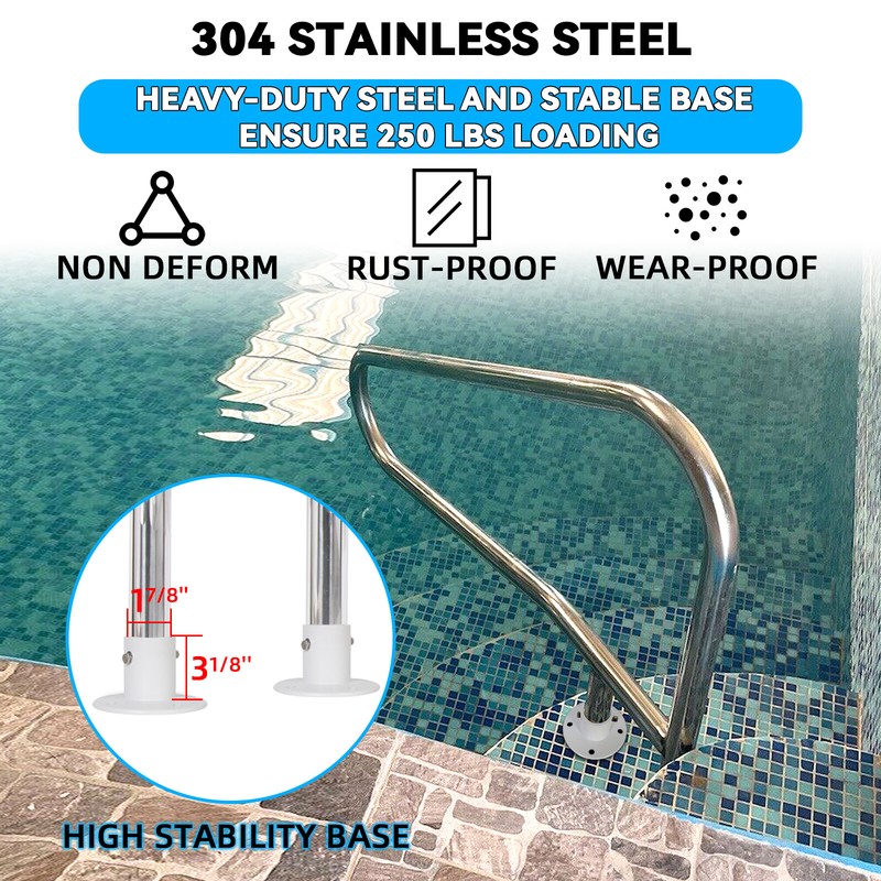 Swimming Pool Handrail Cross Braced Deck Mounted Step Stair Rail Stainless steel gallery