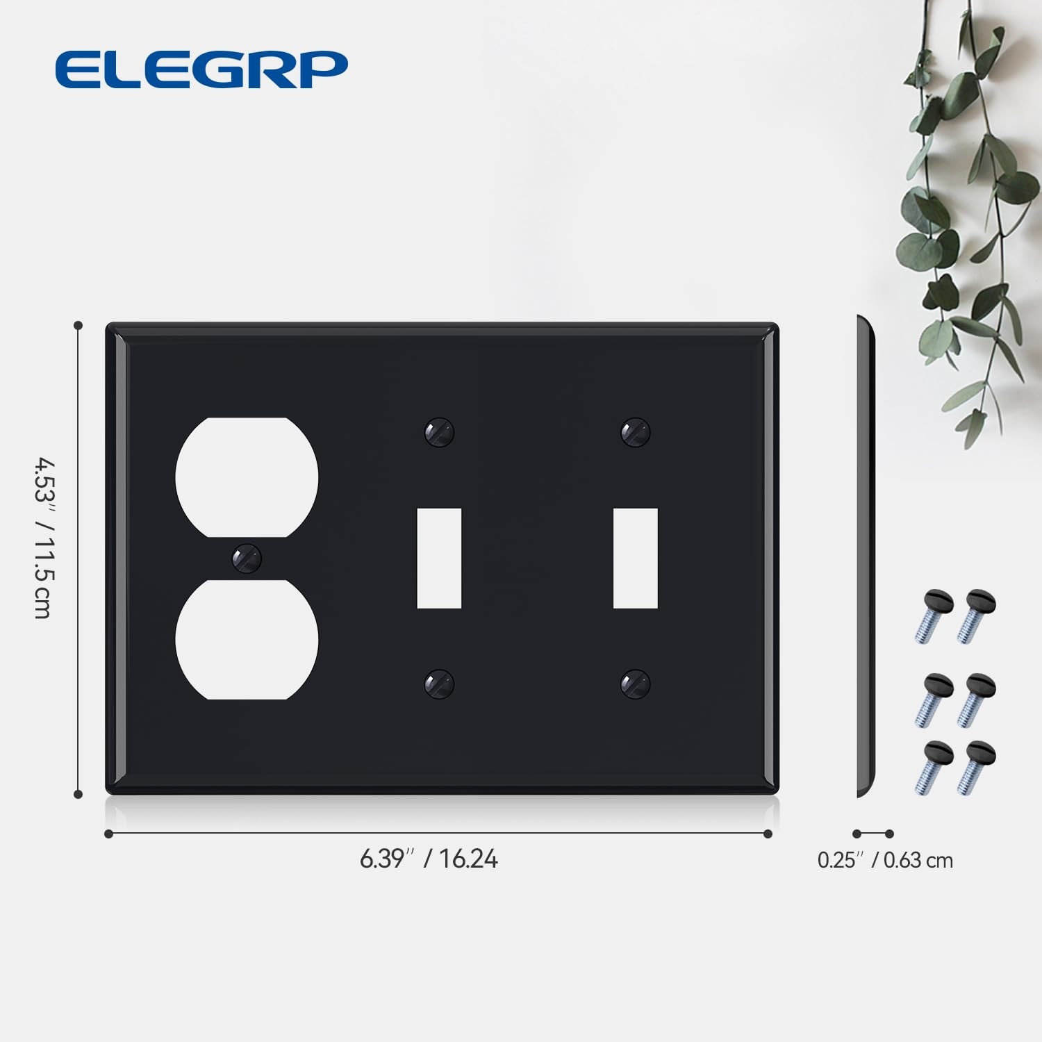 3-Gang Duplex Outlet & 2-Toggle Light Switch Wall Plate Cover, Black gallery