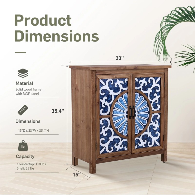 Chinoiserie Porcelain Pattern Accent Cabinet, Modern Wood Storage Sideboard gallery