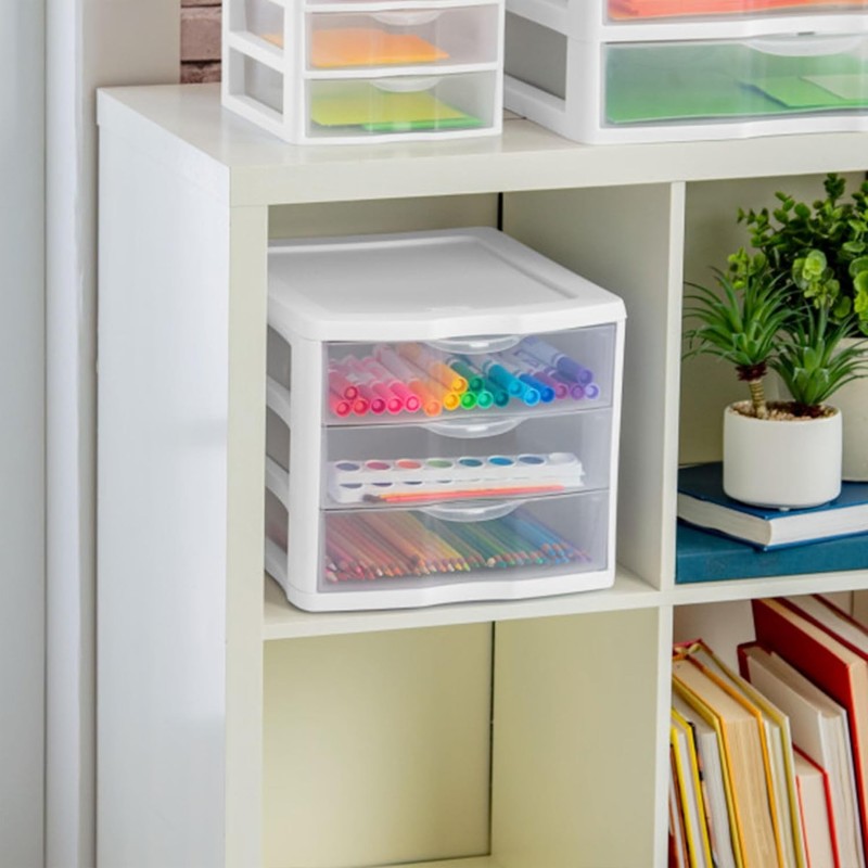 4-Pack 3 Drawer Unit, Stackable Plastic Organizer with Drawers,White Frame-Multi gallery
