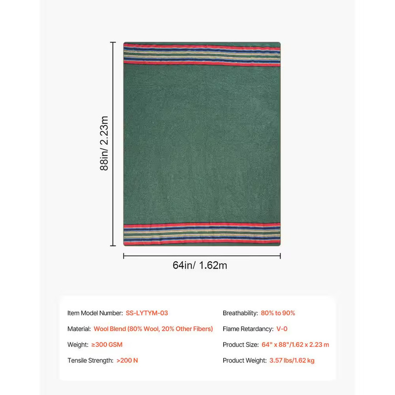 Wool Camping Blanket Large King Warm Stadium Blanket 64 In. X 88 In. (80% Wool) gallery