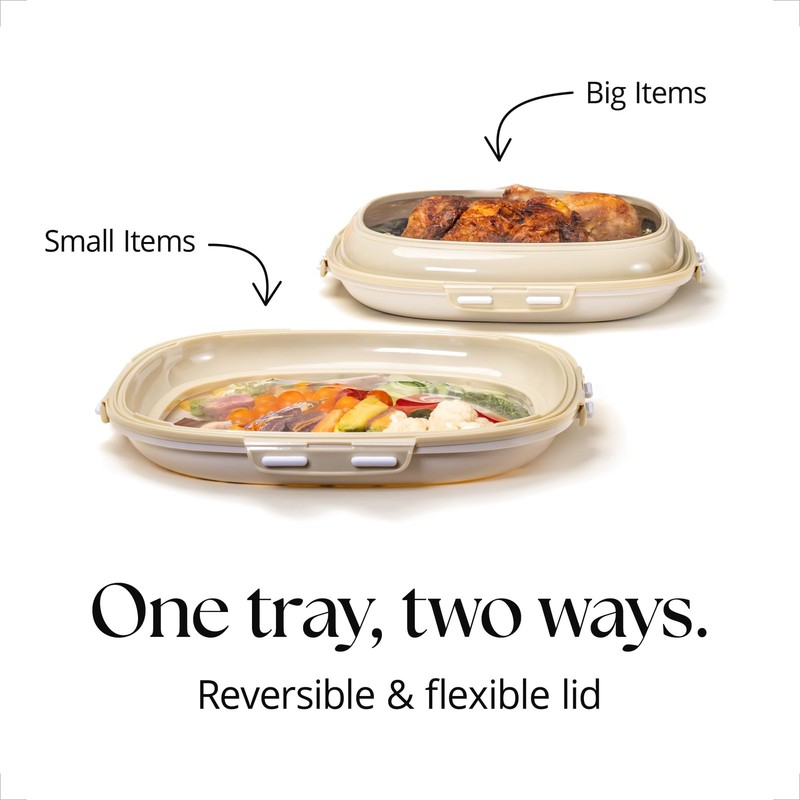 | Portable Snack Tray | Square 4-Pack | Cream White | Reversible Stretch Lid ... gallery