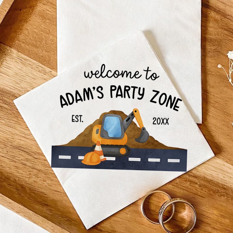 Personalized Construction Birthday Party Napkin Excavator First Birthday LNK0016 gallery