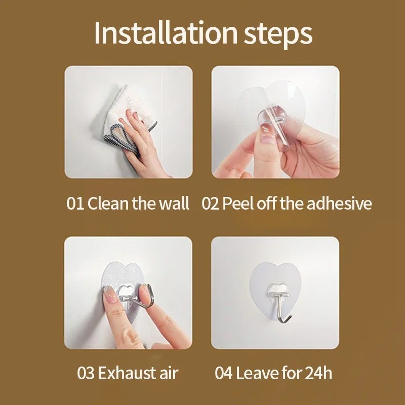 5Pcs Heart Shape Self Adhesive Hooks Transparent Wall Hangers Storage Rack gallery