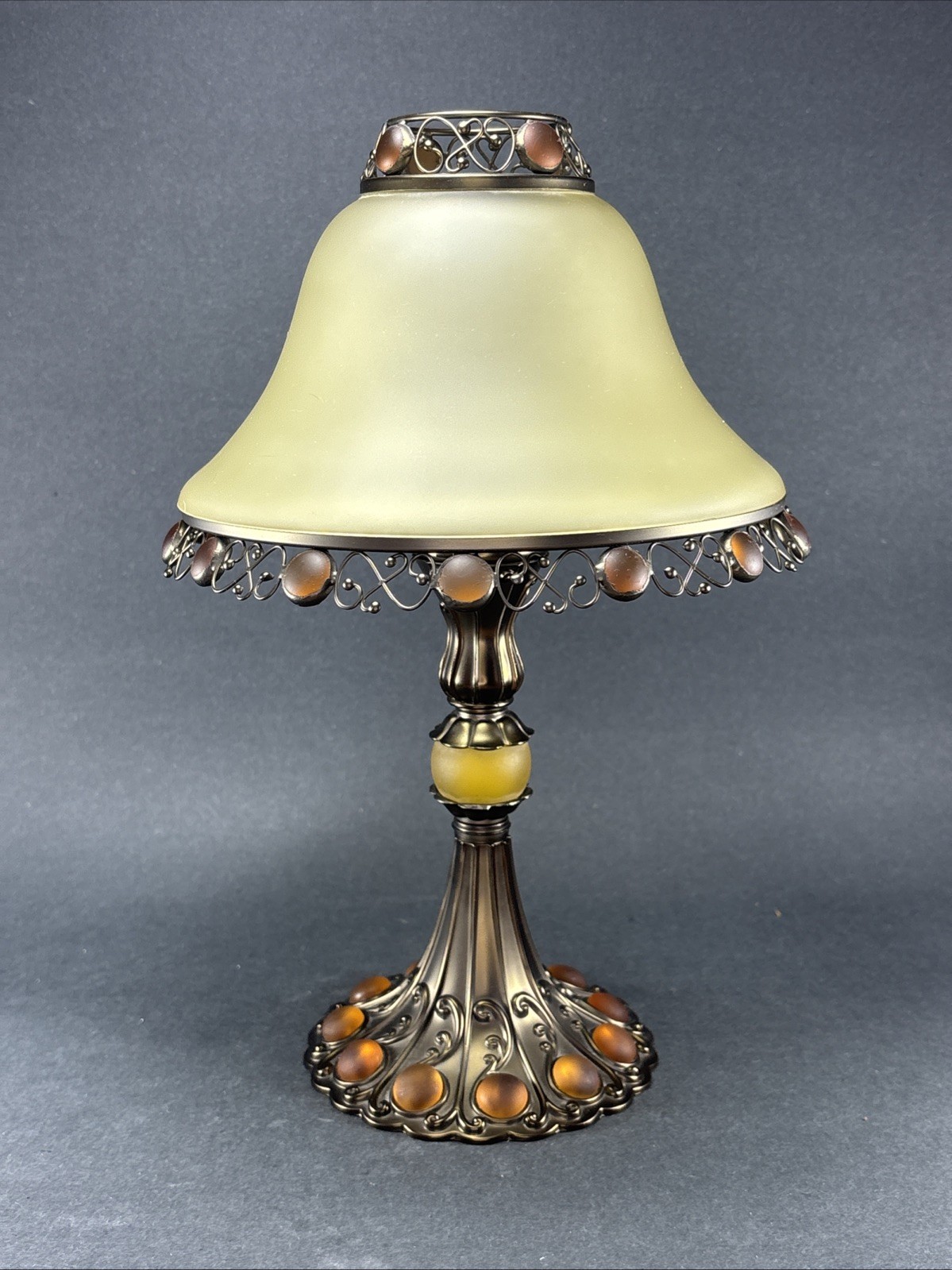 Partylite Paris Retro Tealight Lamp Frosted Amber Shade Antique Bronze Finish gallery