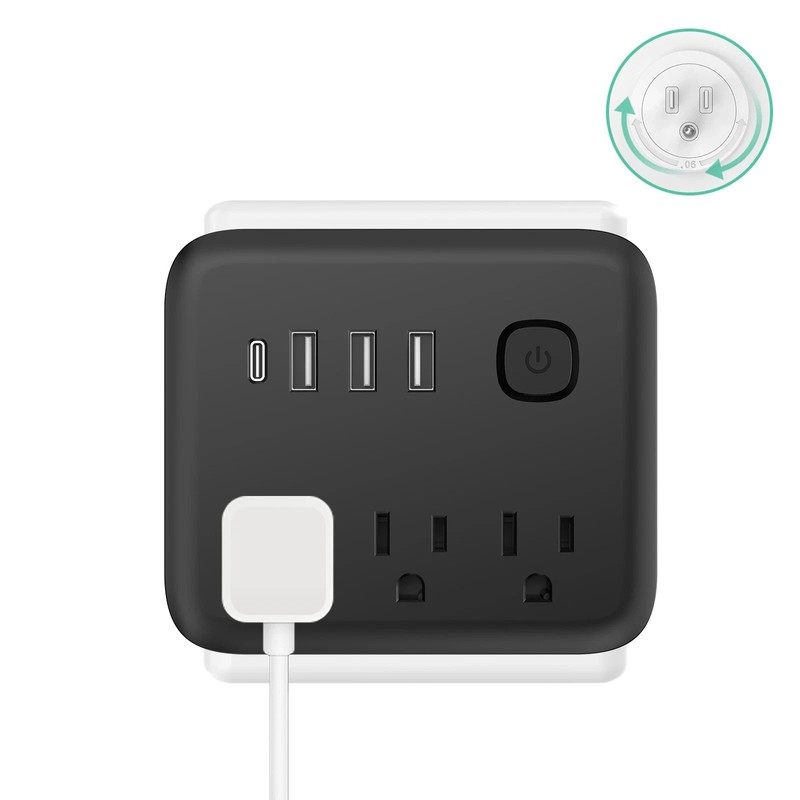 US Plug 180 Degree Rotating Socket, 7 Outlets Power Strip USB-C Charging Station gallery