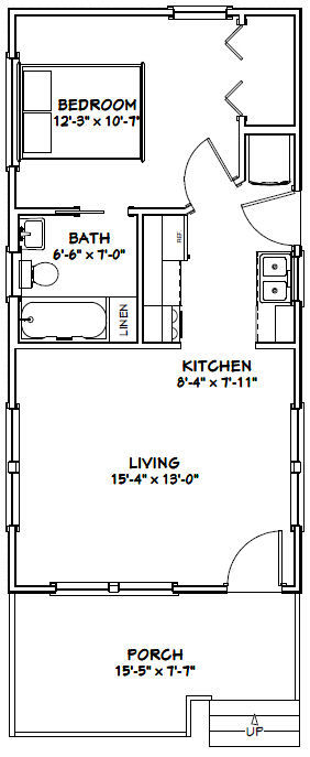 16x32 Tiny House -- 511 sq ft -- PDF Floor Plan -- Model 1B gallery