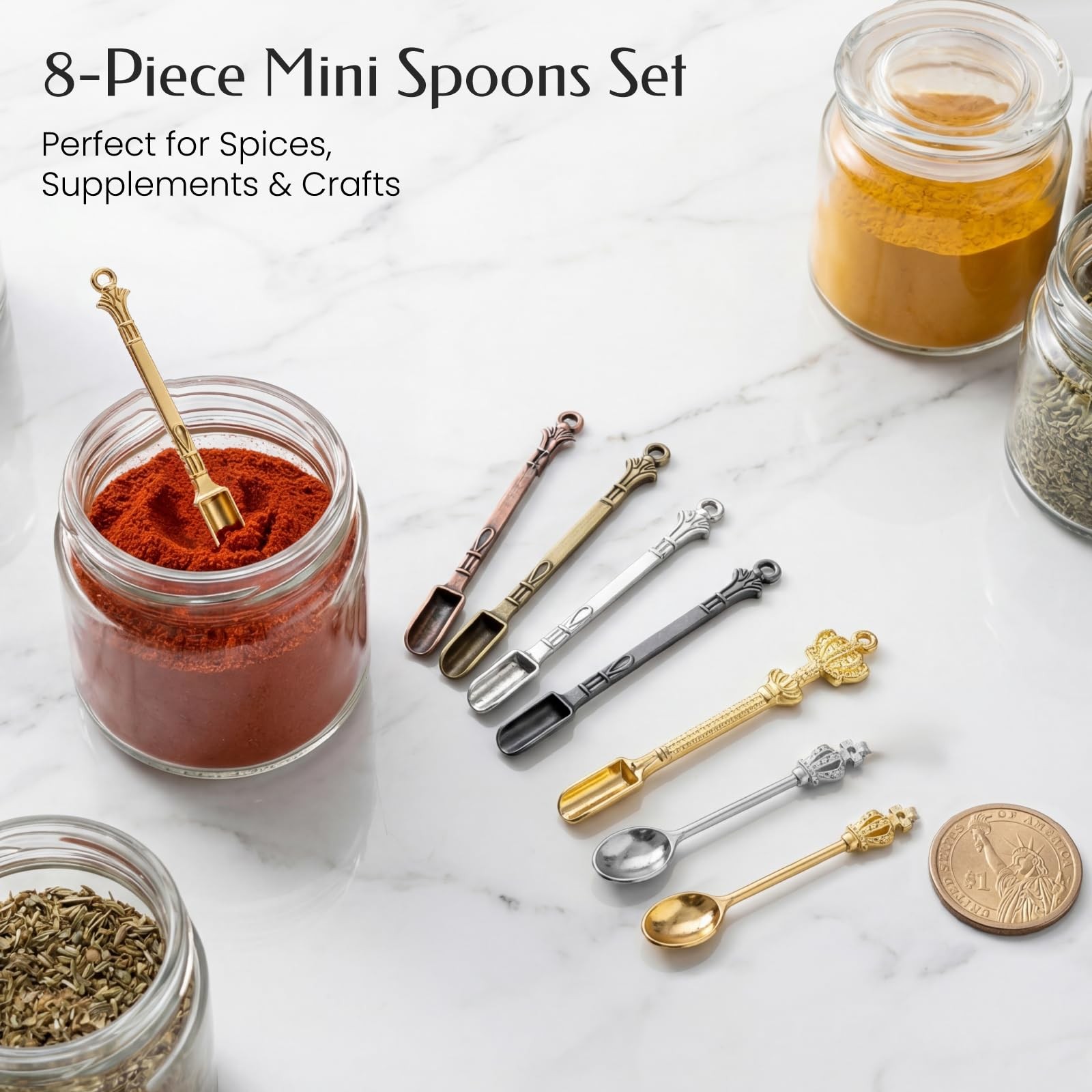 8 Pcs Mini Spoons & Tiny Metal Shovels for Home Kitchen, Small Scoops for Spi... gallery