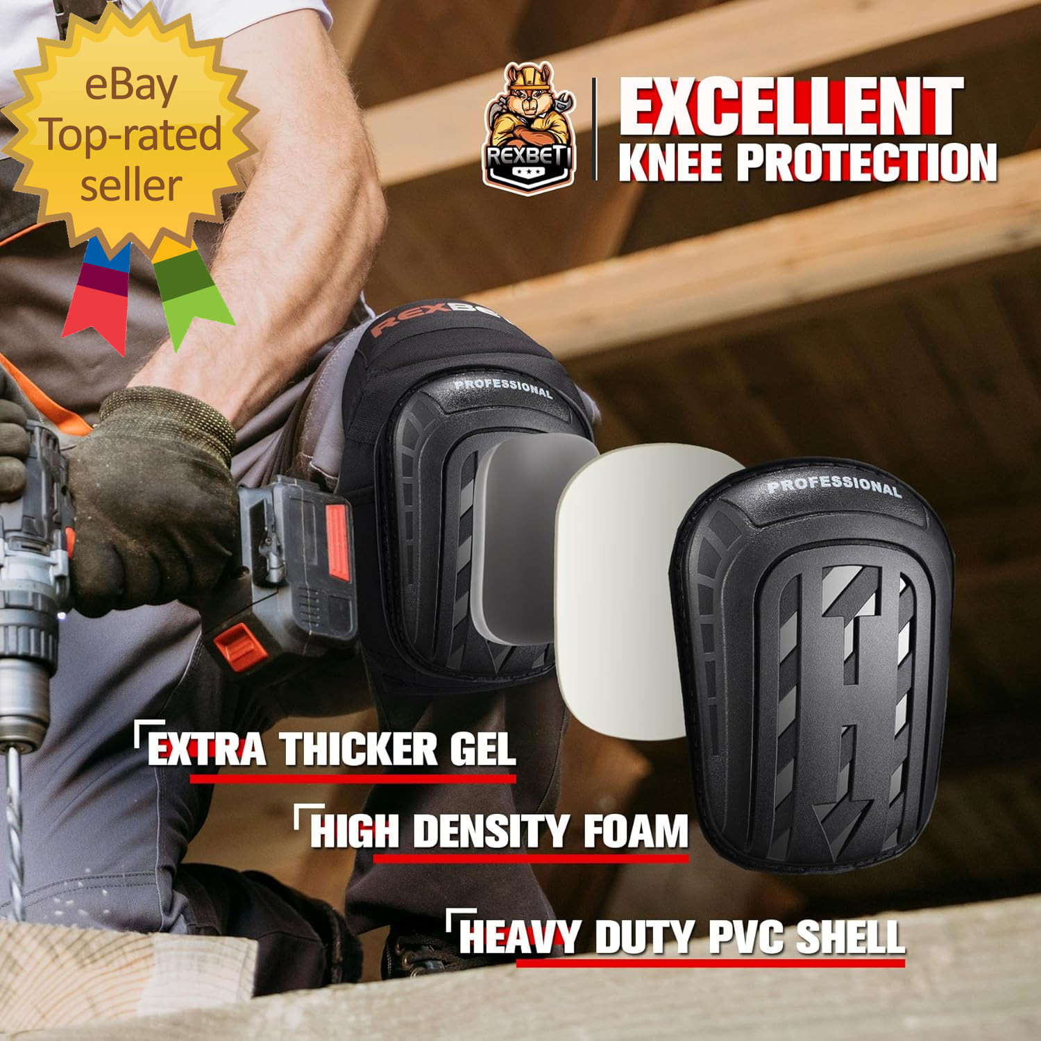 REXBETI Knee Pads for Work, Construction Knee Pads for Men, Heavy Duty Comfortab gallery