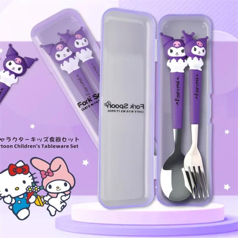 Melody & Kuromi Kids Fork Spoon Set – Cinnamoroll Gift, Silicone Handle, 2-piece gallery