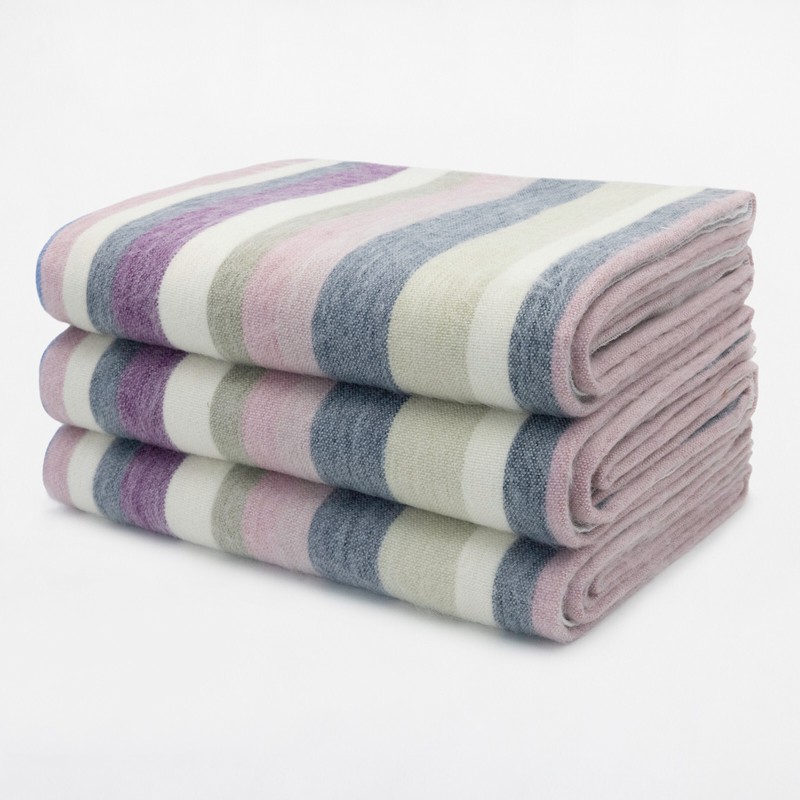 SOFT & WARM STRIPED ALPACA WOOL BLANKET QUEEN BED SOFA THROW PASTEL RAINBOW gallery