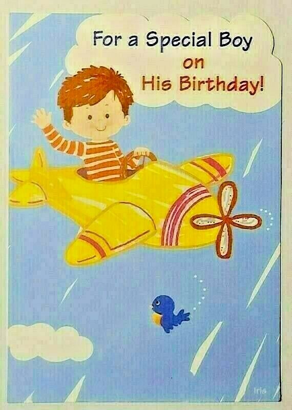 1 Birthday Greeting Card/Envelope Boy Child Kid Special Happy Airplane Bird Blue gallery