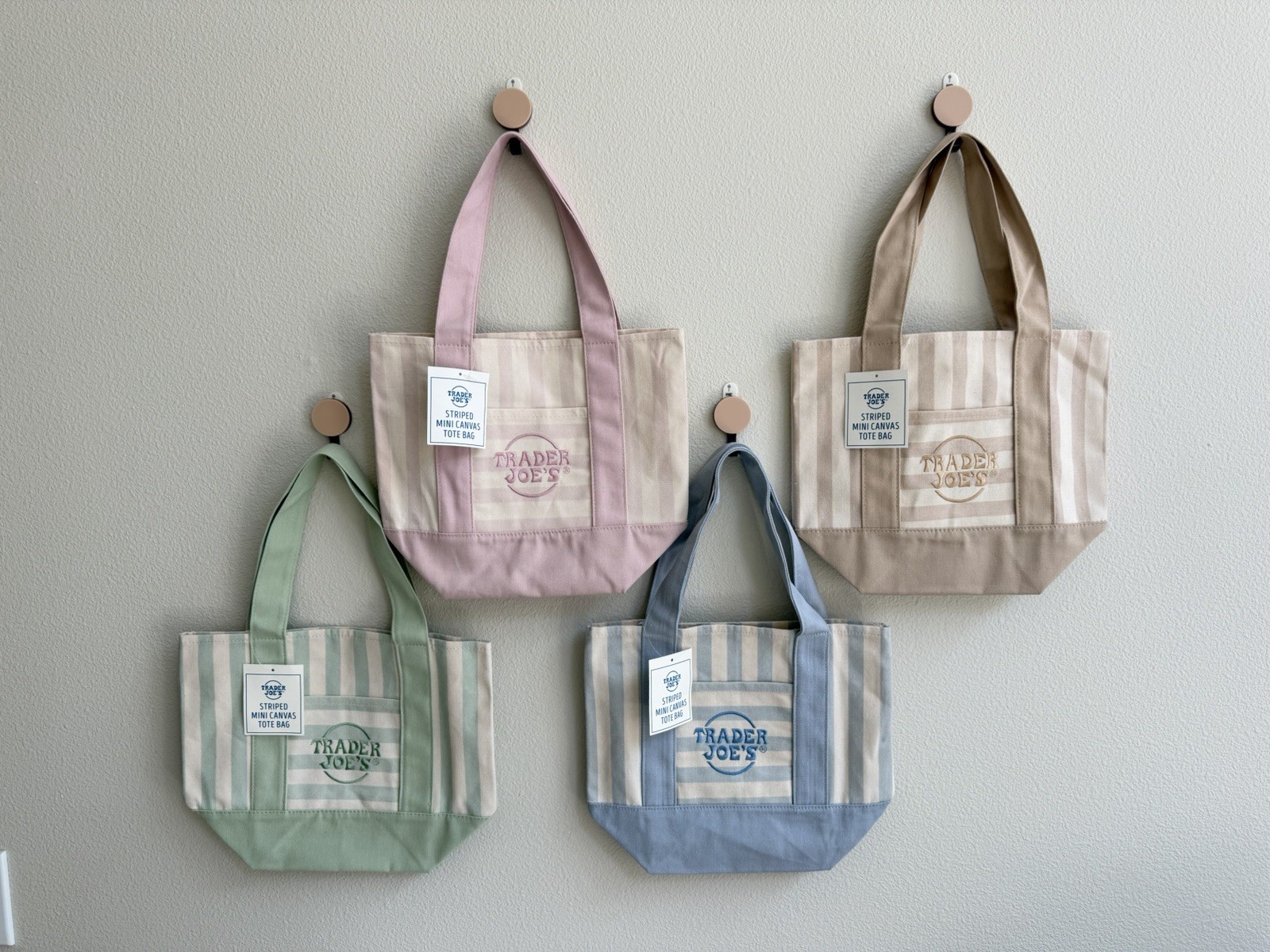 Trader Joe’s 2026 Mini Pastel Stripe Canvas Tote Bags - Set Of 4 - NWT gallery