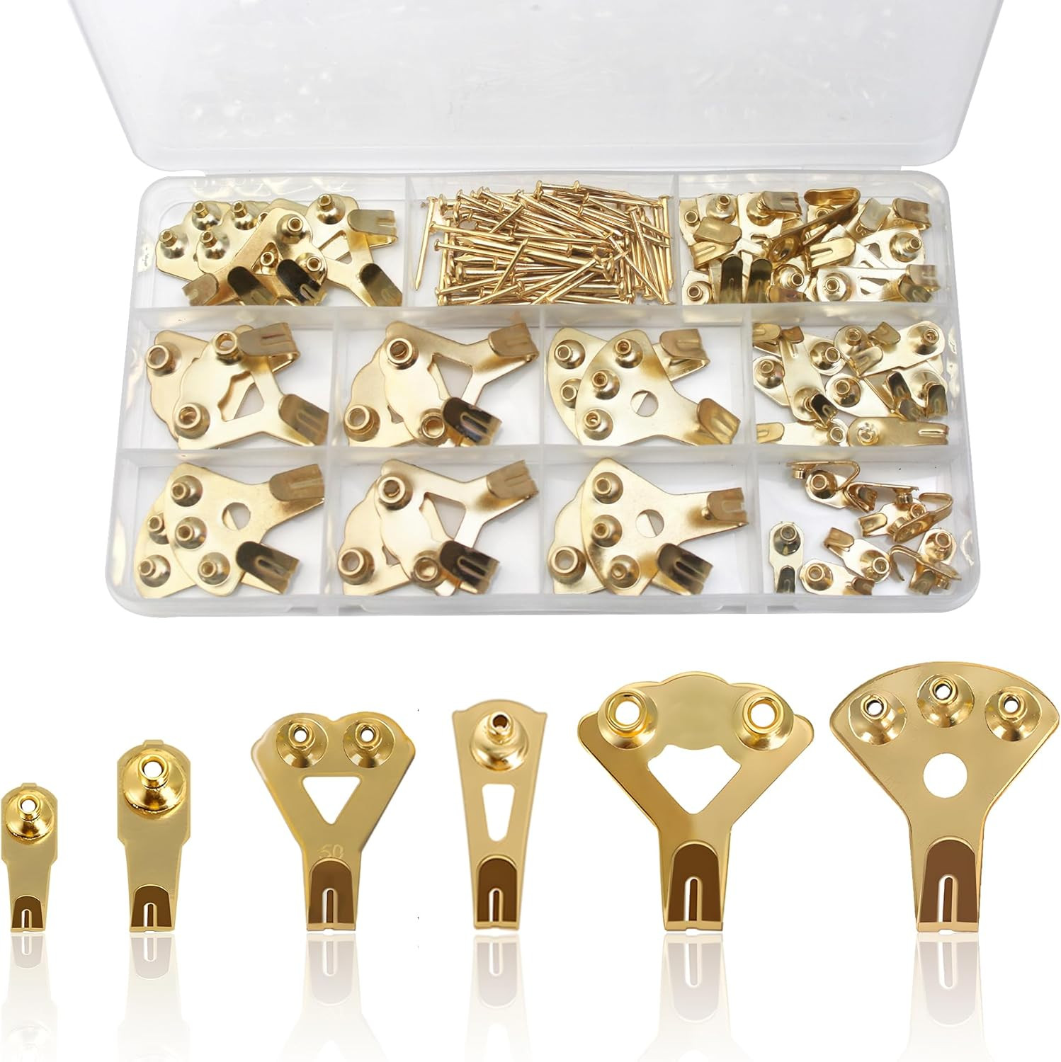 120Pcs Picture Hook Set in 6 Sizes (10LB/20LB/30LB/50LB/75LB/100LB) and 71Pcs Na gallery