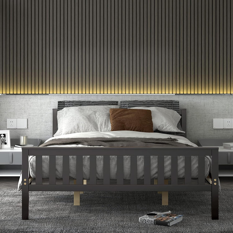 Queen Wood Bed Frame with Headboard - Sturdy 12" Platform Base gallery