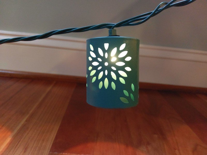 Teal Green Blue String Light Set Strand 10 Metal Cylinder Can Die Cut Out Flower gallery