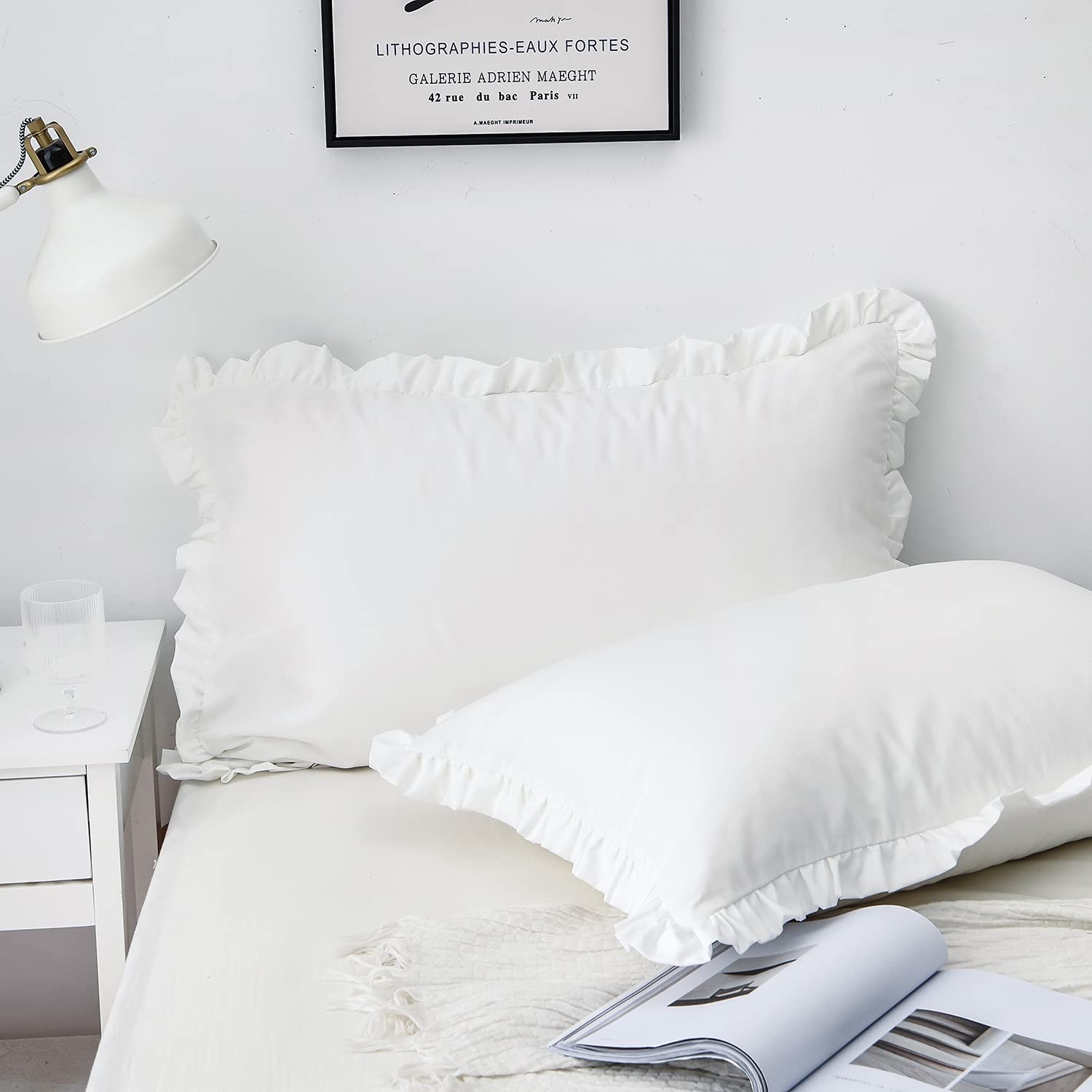 Dekeyoo Ruffled Pillow Case Set, Pack of 2 26" x 20" (Pack 2), H-white gallery