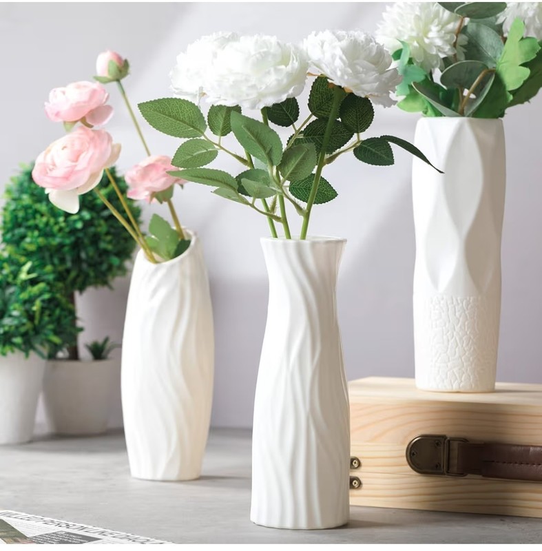 Mimorou 24 Pcs Composite Plastic Flower Vase Ceramic Look Decorative White... gallery